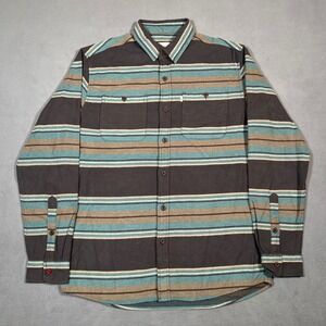 Katin Soft Flannel‎ Shirt Mens M Brown Gray Striped Button Up Long Sleeve Cotton